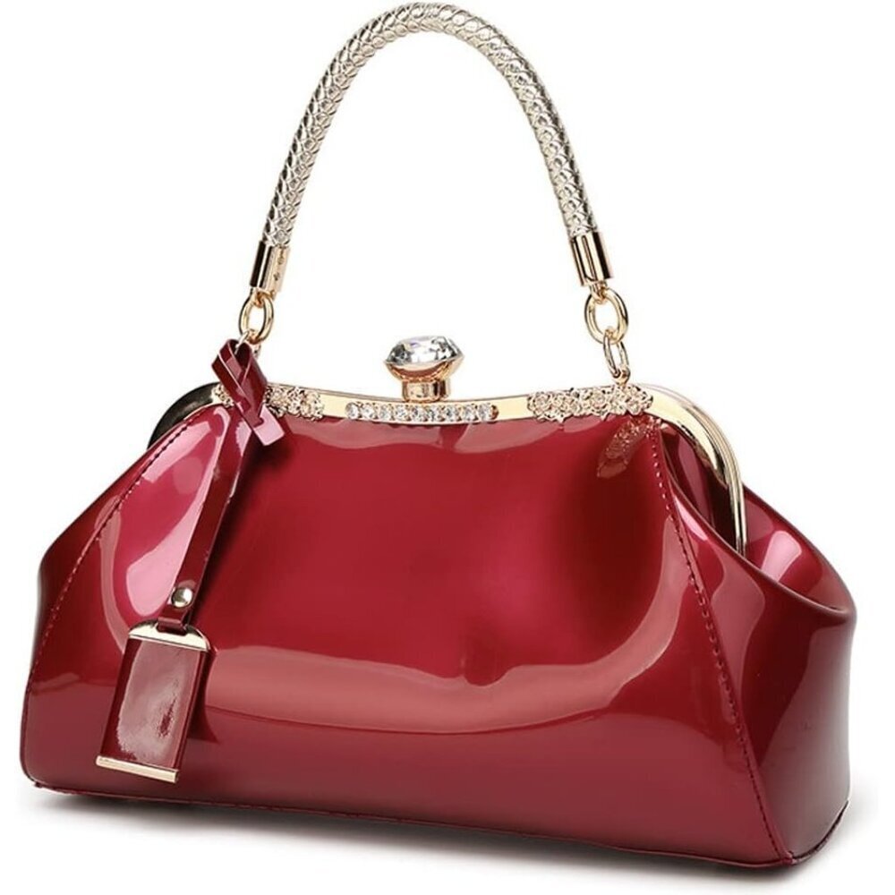 Women's Pink Faux Leather Top Handle Evening Retro Easy Durable Tote Bag - Picture 3 of 6